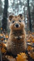 Enchanted Glimpse. A Quokka Amidst Autumn Leaves Under the Whispering Woods photo