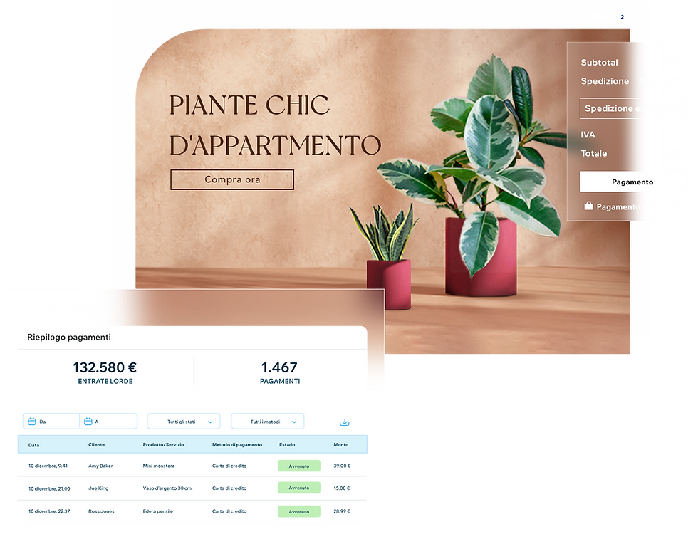 Negozio online di piante chiamato Botanics, con piante e vasi in esposizione