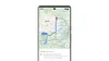 Still image of eco-friendly routing on Google Maps — a 53-minute driving route in Berlin is pictured, with text below the map showing it will add three minutes but save 18% more fuel.