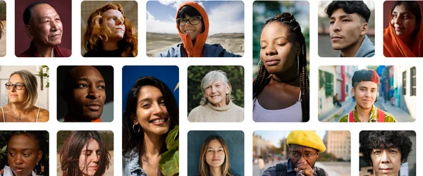 Image of various photos of people of varying skin colors.