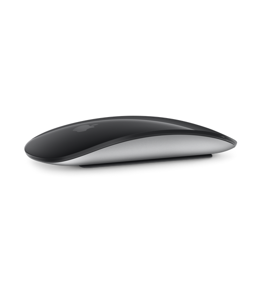 Magic Mouse con superficie Multi-Touch negra y estructura de aluminio color plata