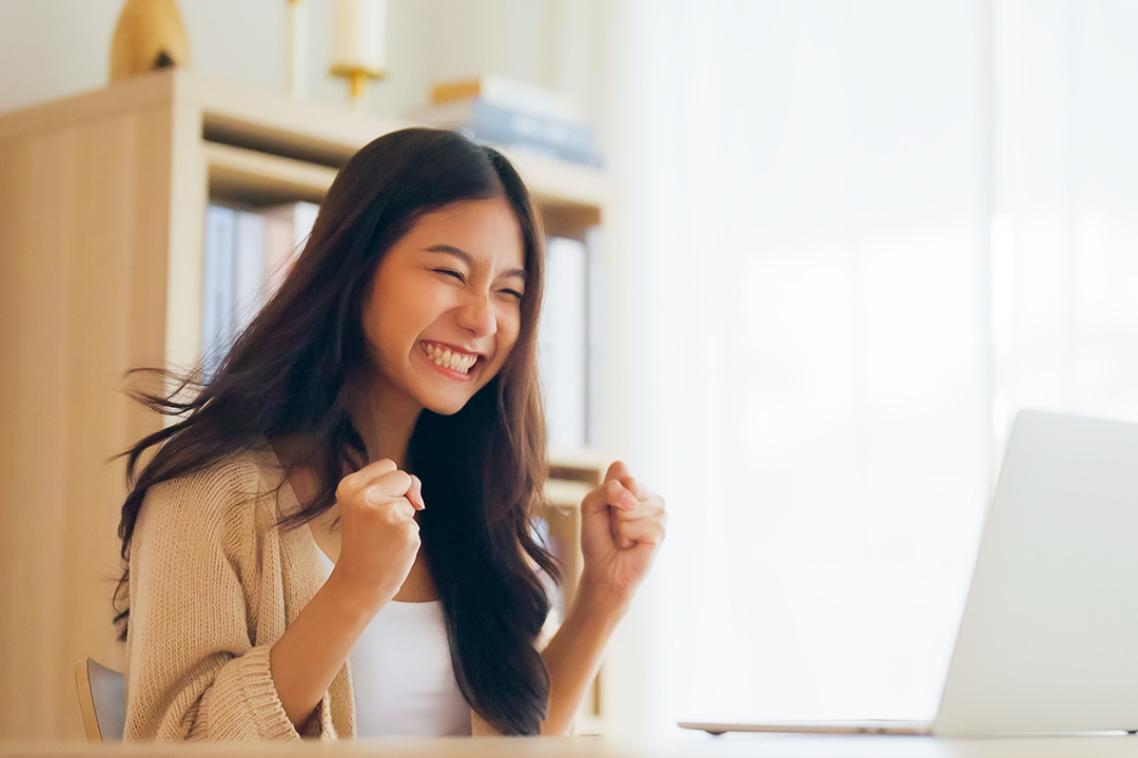 woman reacting excitedly