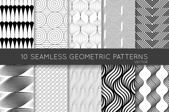 Collection of black and white seamless patterns