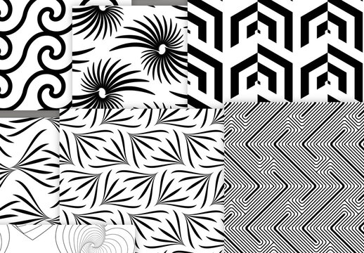 Seamless Pattern Collection with Simple Black and White Geometric Shapes