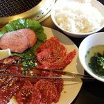 Yakinikuya Gyuchan - 焼肉ランチ（竹）のお肉・ライス・スープ