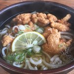 明礬うどん - とり天うどん！かぼすが入っているごぼ天も食べたかった〜