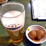 えんじょい - 生ビール（２口飲みました）＆ お通し