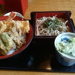 Suginoya Honjin Bando Inter Ten - 天丼セット(冷たいそば)980円