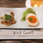 Bird Court - しゃもの皮二杯酢、半熟玉子