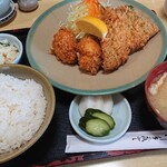 Tonkatsu Nakasei - ランチ(カニクリームコロッケ、アジフライ)