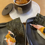 Kappa Sushi Minamiarupusu Ten - 三段つかみ寿司二種と角煮茶碗蒸し