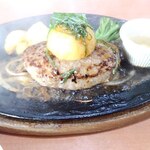 Steak Hamburger steak & Salad Bar Ken Kamata Ten - ソースをかけます