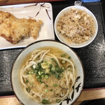 松製麺所 - かけ並+鳥てん+鯛めし