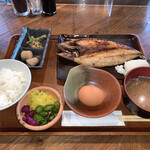 Honmachi Himono Shokudo - さば開き定食＋生卵　¥1080-