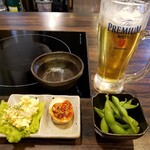 串かつ 夢屋 - 酒場セット（生ビール、おつまみ３種）