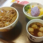 Sukiya Zentsuji Kamiyoshida Ten - 牛丼（並）＆オニオンスープ初号機マヨポテサラダセット