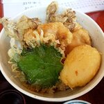 朝日屋 - 若とり、半じゅく玉子、舞茸の天丼（2021.3-2）