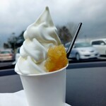 Kobayashi Bokujou Okashina Soft serve ice cream Koubou - ぎゅうにゅうそふと 380円
                         +りんごそーす 120円