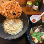 Meshiya Sanji - 淡麗出汁昆布水つけ麺 味玉&ごぼう天トッピング 1,000円