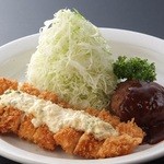 洋食亭 おおはし - 《ハンバーグ＆チキンカツタルタルソースがけ定食》 あっつあつのチキンカツに自家製タルタルをかけた極旨の一品♪