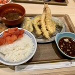 Ebino Ya Yodobashi Umeda Ten - 配膳完了&明太子をご飯に載せた、の図