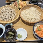 SOBANA Takuyu Ten - 鮭中落ち丼ランチ（大盛り）＋天ぷら5種