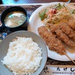 せかいのやきとり 旬鮮 たけし - ミックス（とり＆豚）串カツ定食 790円