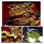 Unagi no Kurodaya Mameda Ten - かば焼き定食「上:2400円」鰻は多分一尾だと思います。炭火で焼かれているので香ばしいですね。
                      タレはかなり甘めでしょうか。
                      肝吸いも普通に美味しいですよ。