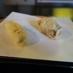 Japanese cuisine Tempura Aita - スナップエンドウ、ホタテの磯部揚げ