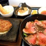 みぃーの食卓 - 料理写真:男めし　　　　　レアステー丼＆ハンバーグ御膳　　　　　　１４８０円　　