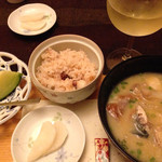 Ryokan Sazareishi Takashima - 夕食、炊き込みご飯とデザート