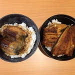 Muten Kura Zushi Kyoto Hisayo Ten - すしやの特上うな丼（右）すしやのうな丼（左）（上方から比較）