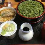 茶そば処　茶遊庵 - 茶そば重ねせいろとミニカツ丼セット850円