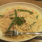 Jolly Pasta Minamikoshigaya Ten - 「小エビとベーコンのクリームソース～ケッパー風味～」麺1.5倍（税込993円、2016年）