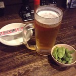 Izakaya Ikkyu Ouji Ten - モルツ、お通し枝豆