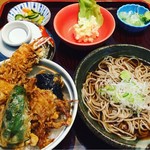 文珠庵 - ミニ天丼と冷やしかけそばのセット