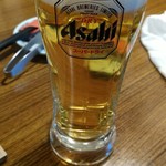 Shichirin Yaki Horumon Buta Kichi - 生ビールはアサヒスーパードライ。ギリ中ジョッキ合格サイズ。