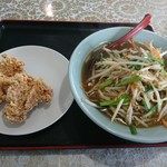 Koman En - ラーメンセット　もやしラーメン＋鶏の唐揚げ