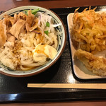 Marugame Seimen Toyohashi Fujisawa Ten - 豚しゃぶぶっかけ(大)、野菜かき揚げ天、とり天。