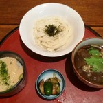 うどん屋　美月 - ちたけ入りきのこつけ汁うどん、ミニとろろめし 900円