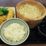 丸亀製麺 - 釜揚げうどん(並)+いか天+天丼用ごはん=税込540円(2018.06.08)