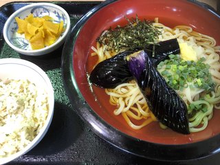 Bokyo no Yu - 揚げだし茄子うどんとちりめんご飯セット 980円