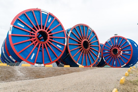 empty subsea umbilical cable reels ready for reloading