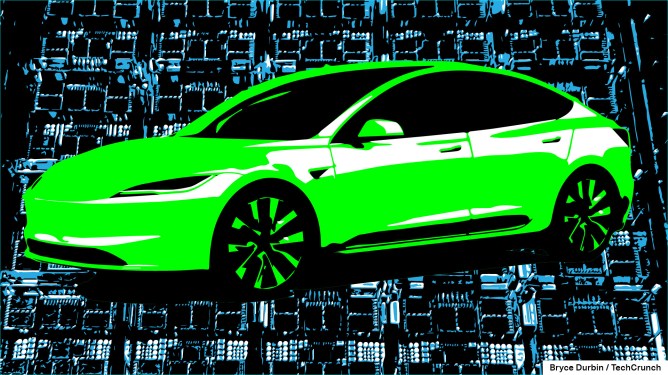 Render of a green Tesla