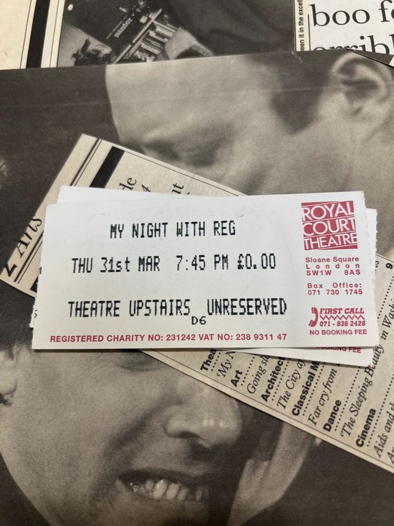 Theatre ticket stubs for My Night with Reg