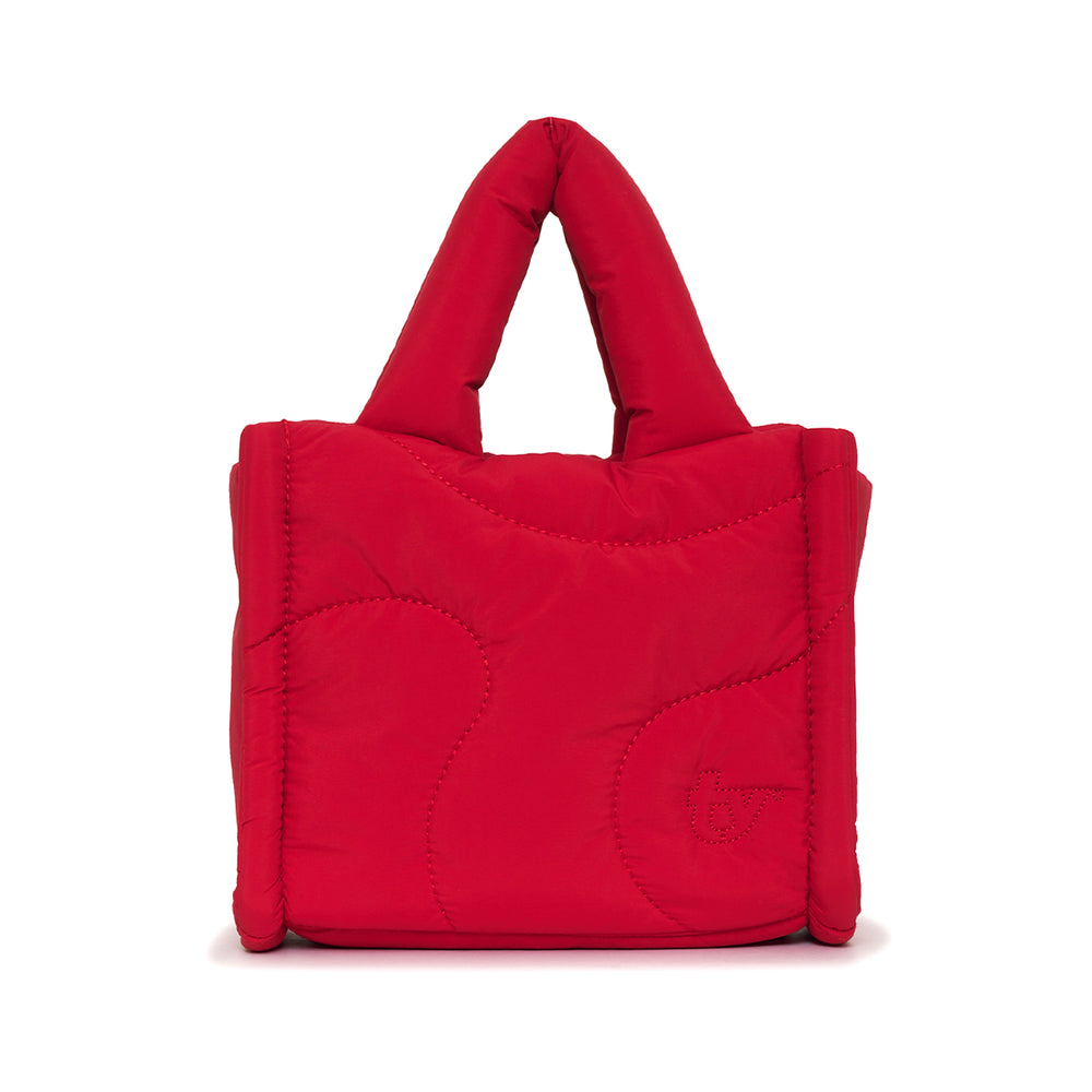 cherry red puffer drift mini tote bag gym side pocket crossbody strap