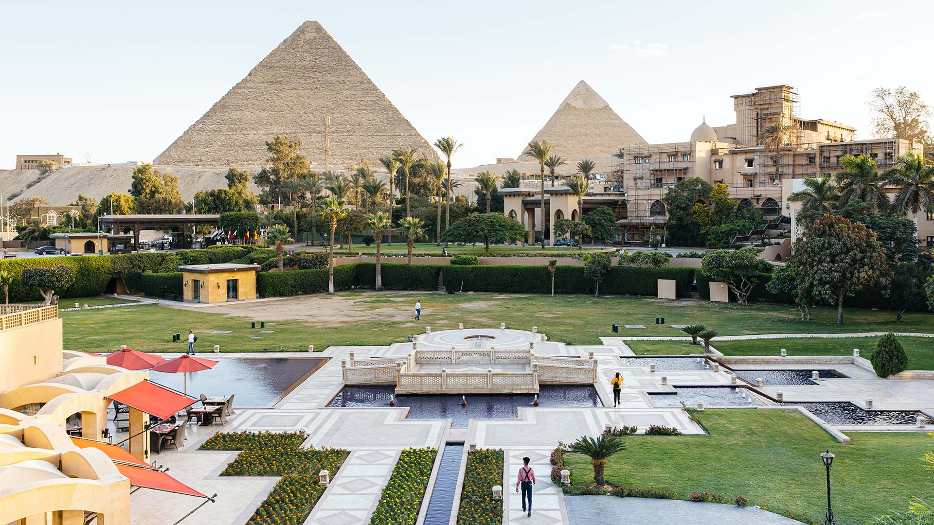 view of the Pyramids of Giza from Marriott Mena House, Cairo