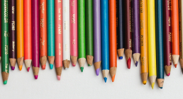 Colored pencils in a row