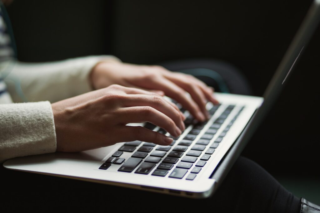 A laptop being used.