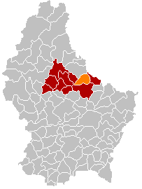 Kommunens läge i Luxemburg (markerad i orange), med kantonen Diekirch färgad i rött